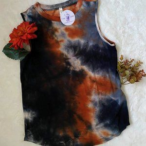 Women's Orange and Black Tie Dye Muscle Tank